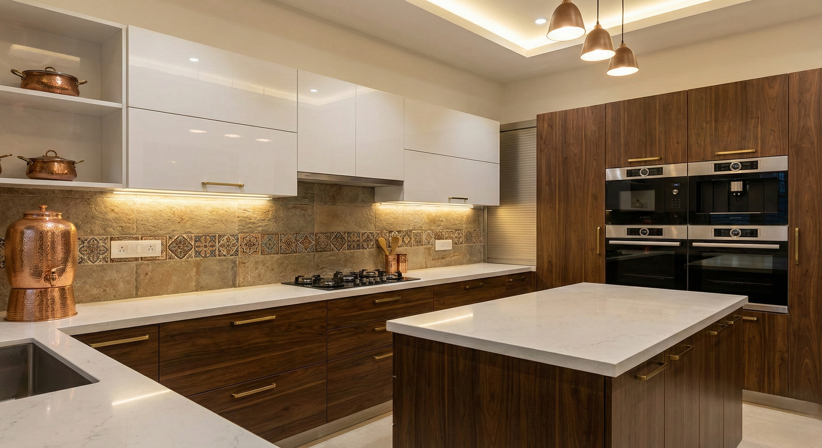 A flat lay of various material samples including wood, marble, and fabric.